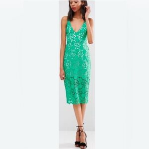 ASOS Petite Hitchcock Lace Pencil Midi Dress, Green, UK size 6 (0-00)